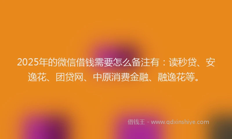 2025年的微信借钱需要怎么备注有：读秒贷、安逸花、团贷网、中原消费金融、融逸花等。