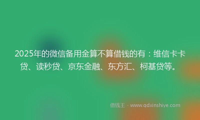 2025年的微信备用金算不算借钱的有：维信卡卡贷、读秒贷、京东金融、东方汇、柯基贷等。