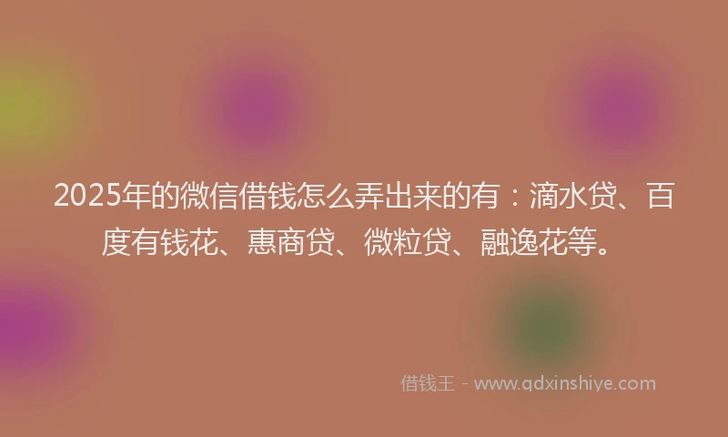2025年的微信借钱怎么弄出来的有：滴水贷、百度有钱花、惠商贷、微粒贷、融逸花等。