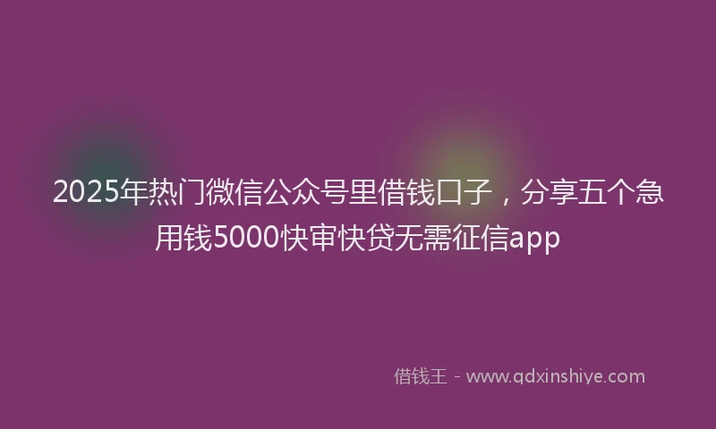 2025年热门微信公众号里借钱口子，分享五个急用钱5000快审快贷无需征信app