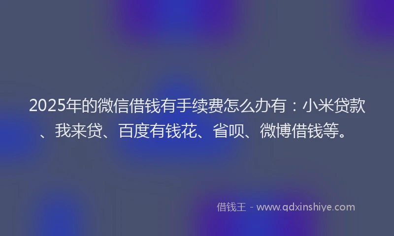 2025年的微信借钱有手续费怎么办有：小米贷款、我来贷、百度有钱花、省呗、微博借钱等。