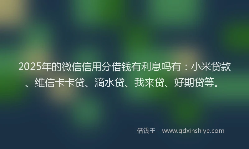 2025年的微信信用分借钱有利息吗有：小米贷款、维信卡卡贷、滴水贷、我来贷、好期贷等。