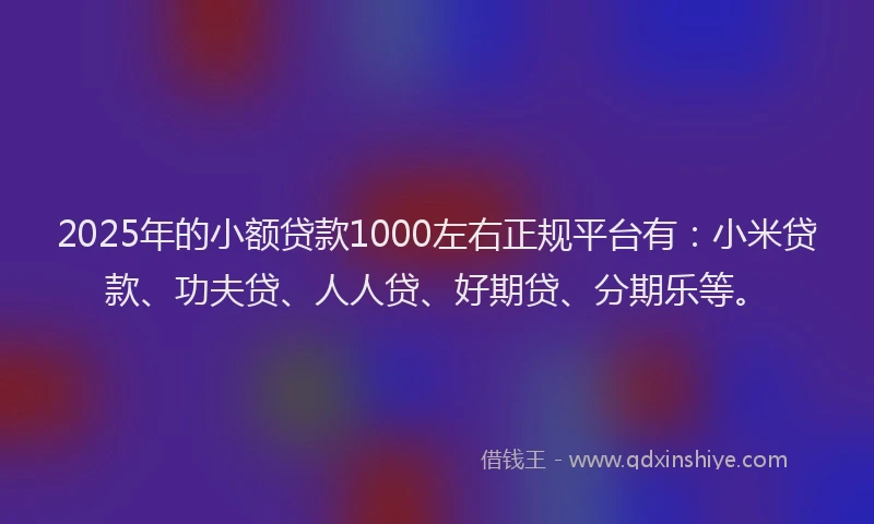 2025年的小额贷款1000左右正规平台有：小米贷款、功夫贷、人人贷、好期贷、分期乐等。