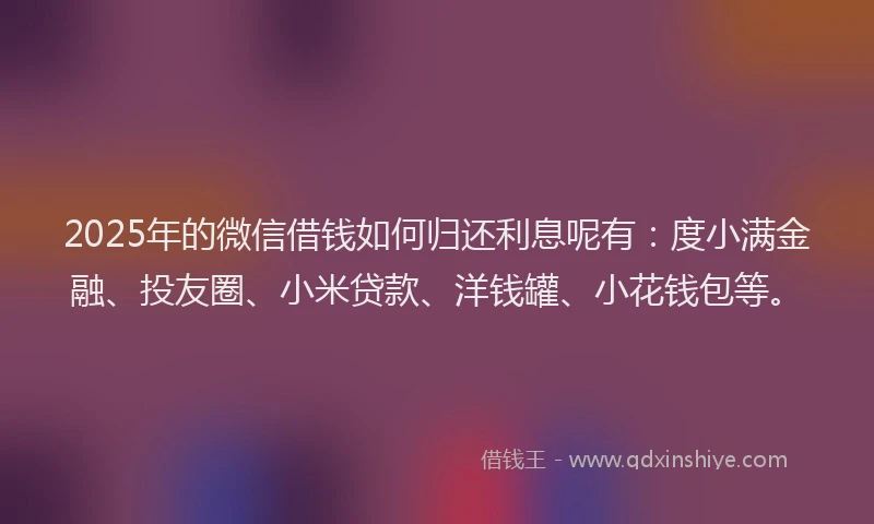 2025年的微信借钱如何归还利息呢有：度小满金融、投友圈、小米贷款、洋钱罐、小花钱包等。