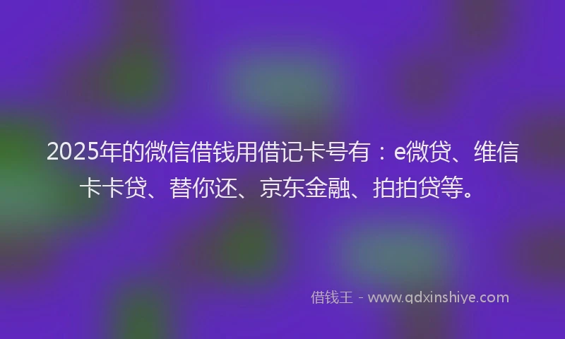 2025年的微信借钱用借记卡号有：e微贷、维信卡卡贷、替你还、京东金融、拍拍贷等。