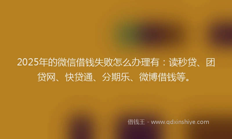 2025年的微信借钱失败怎么办理有：读秒贷、团贷网、快贷通、分期乐、微博借钱等。