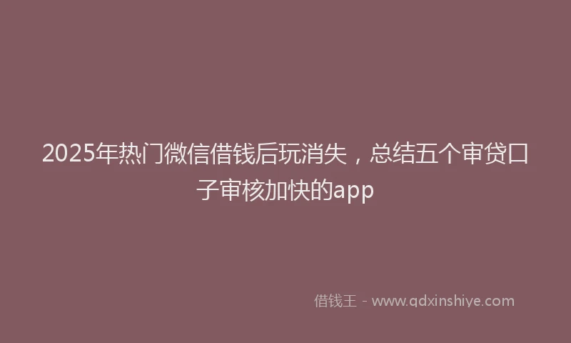 2025年热门微信借钱后玩消失，总结五个审贷口子审核加快的app