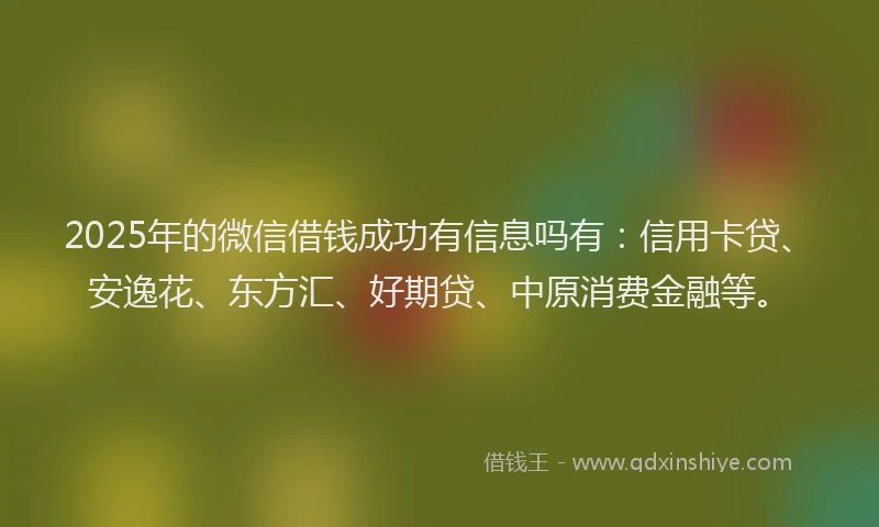 2025年的微信借钱成功有信息吗有：信用卡贷、安逸花、东方汇、好期贷、中原消费金融等。