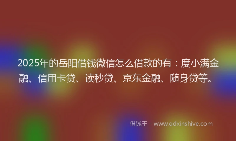 2025年的岳阳借钱微信怎么借款的有：度小满金融、信用卡贷、读秒贷、京东金融、随身贷等。
