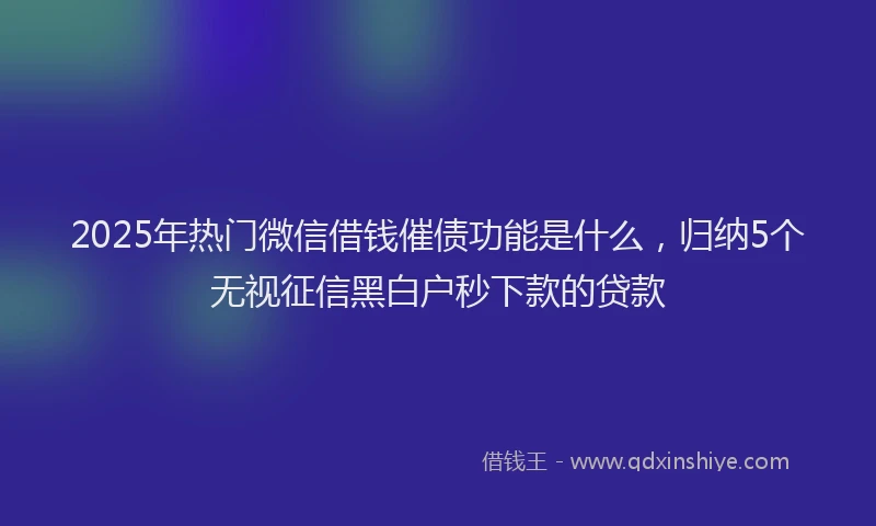 2025年热门微信借钱催债功能是什么，归纳5个无视征信黑白户秒下款的贷款