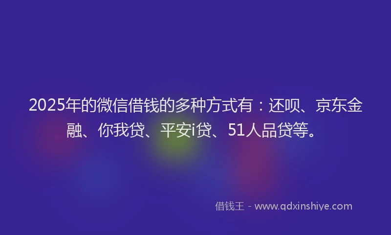 2025年的微信借钱的多种方式有：还呗、京东金融、你我贷、平安i贷、51人品贷等。