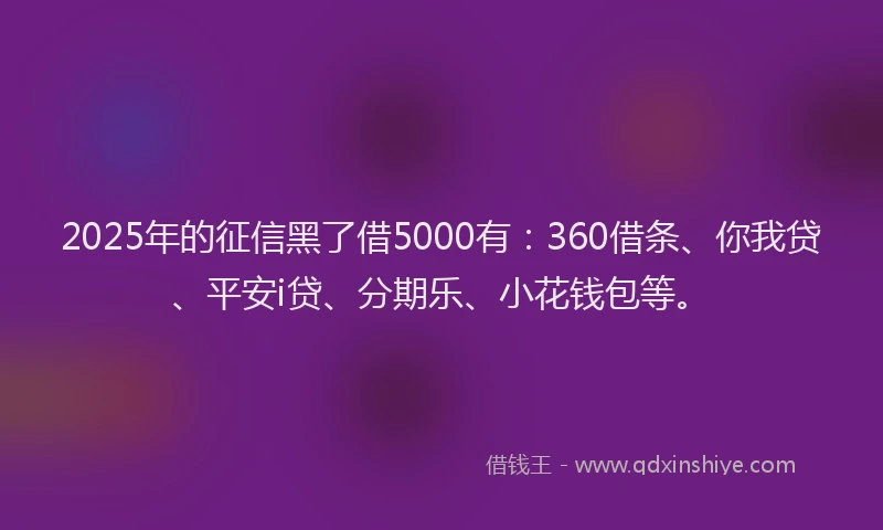 2025年的征信黑了借5000有：360借条、你我贷、平安i贷、分期乐、小花钱包等。