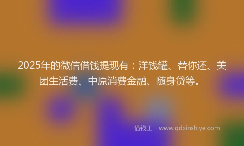 2025年的微信借钱提现有：洋钱罐、替你还、美团生活费、中原消费金融、随身贷等。