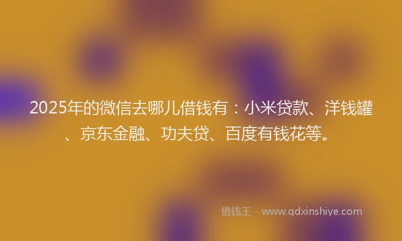 2025年的微信去哪儿借钱有：小米贷款、洋钱罐、京东金融、功夫贷、百度有钱花等。