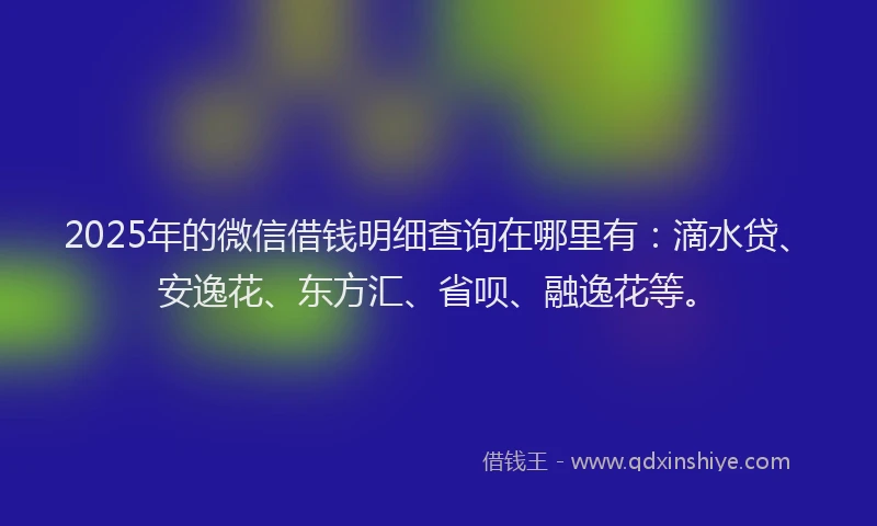 2025年的微信借钱明细查询在哪里有：滴水贷、安逸花、东方汇、省呗、融逸花等。