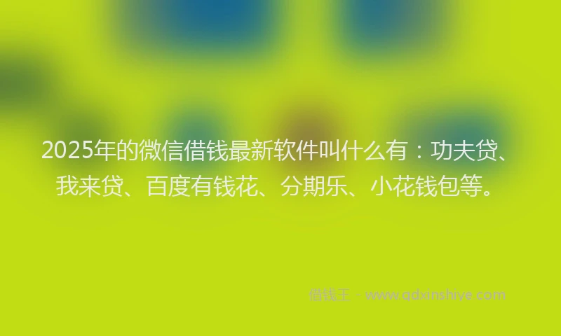 2025年的微信借钱最新软件叫什么有：功夫贷、我来贷、百度有钱花、分期乐、小花钱包等。
