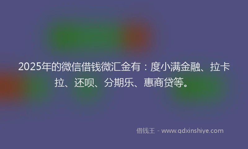 2025年的微信借钱微汇金有：度小满金融、拉卡拉、还呗、分期乐、惠商贷等。
