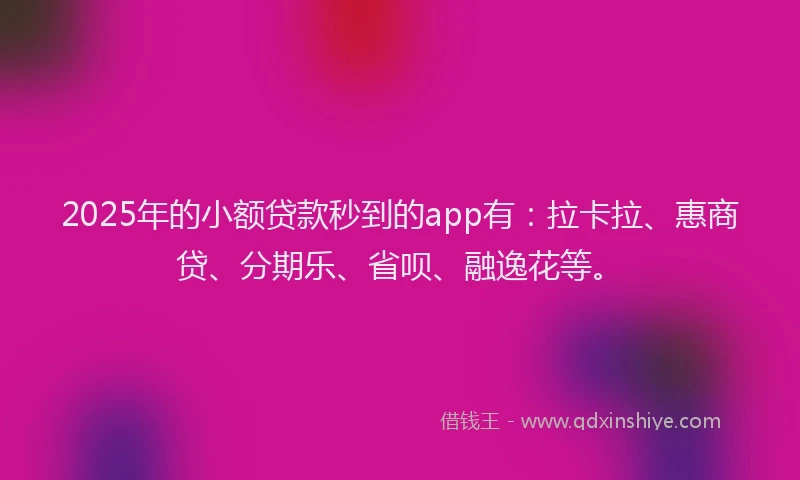 2025年的小额贷款秒到的app有：拉卡拉、惠商贷、分期乐、省呗、融逸花等。