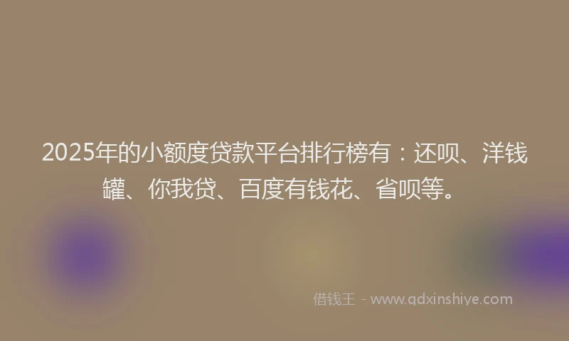 2025年的小额度贷款平台排行榜有：还呗、洋钱罐、你我贷、百度有钱花、省呗等。