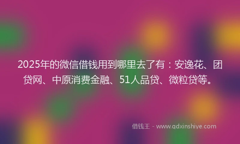 2025年的微信借钱用到哪里去了有：安逸花、团贷网、中原消费金融、51人品贷、微粒贷等。