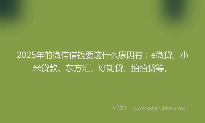 2025年的微信借钱要这什么原因有：e微贷、小米贷款、东方汇、好期贷、拍拍贷等。
