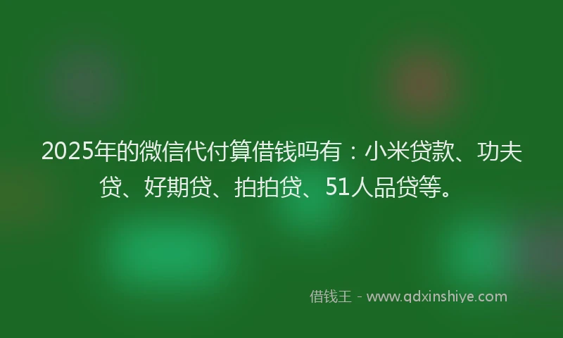 2025年的微信代付算借钱吗有：小米贷款、功夫贷、好期贷、拍拍贷、51人品贷等。