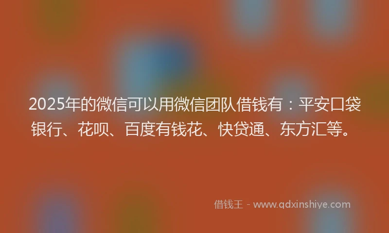 2025年的微信可以用微信团队借钱有：平安口袋银行、花呗、百度有钱花、快贷通、东方汇等。