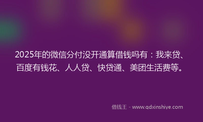 2025年的微信分付没开通算借钱吗有：我来贷、百度有钱花、人人贷、快贷通、美团生活费等。