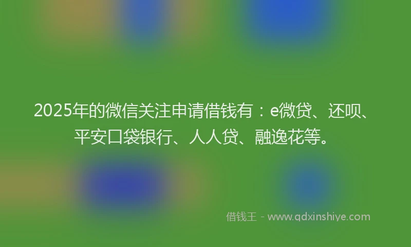 2025年的微信关注申请借钱有：e微贷、还呗、平安口袋银行、人人贷、融逸花等。
