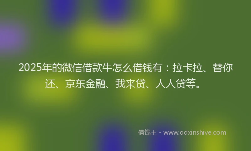 2025年的微信借款牛怎么借钱有：拉卡拉、替你还、京东金融、我来贷、人人贷等。