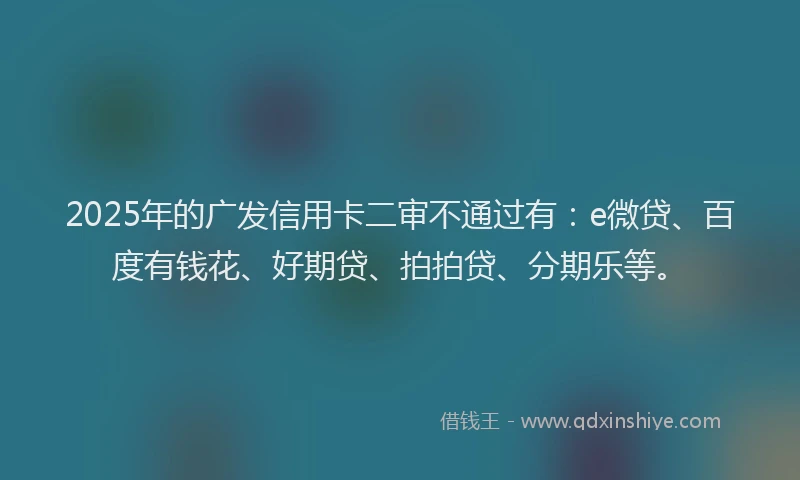 2025年的广发信用卡二审不通过有：e微贷、百度有钱花、好期贷、拍拍贷、分期乐等。