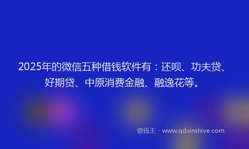 2025年的微信五种借钱软件有：还呗、功夫贷、好期贷、中原消费金融、融逸花等。