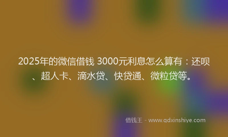 2025年的微信借钱 3000元利息怎么算有：还呗、超人卡、滴水贷、快贷通、微粒贷等。
