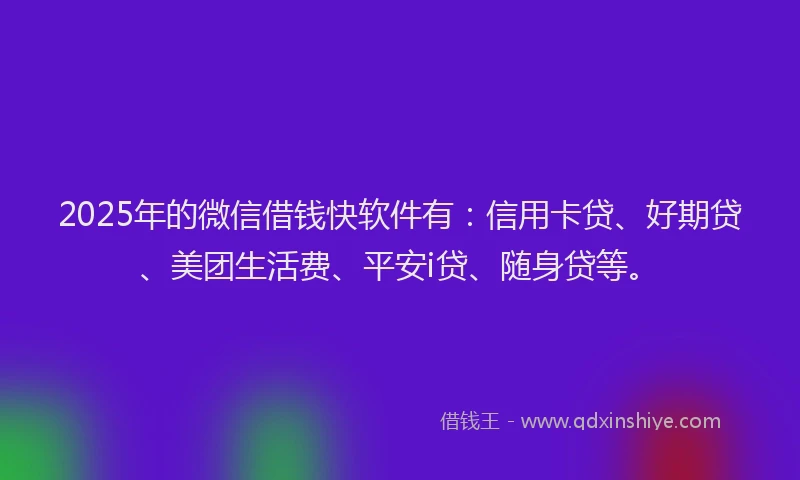 2025年的微信借钱快软件有：信用卡贷、好期贷、美团生活费、平安i贷、随身贷等。