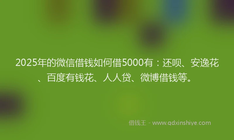 2025年的微信借钱如何借5000有：还呗、安逸花、百度有钱花、人人贷、微博借钱等。