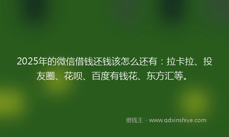 2025年的微信借钱还钱该怎么还有：拉卡拉、投友圈、花呗、百度有钱花、东方汇等。