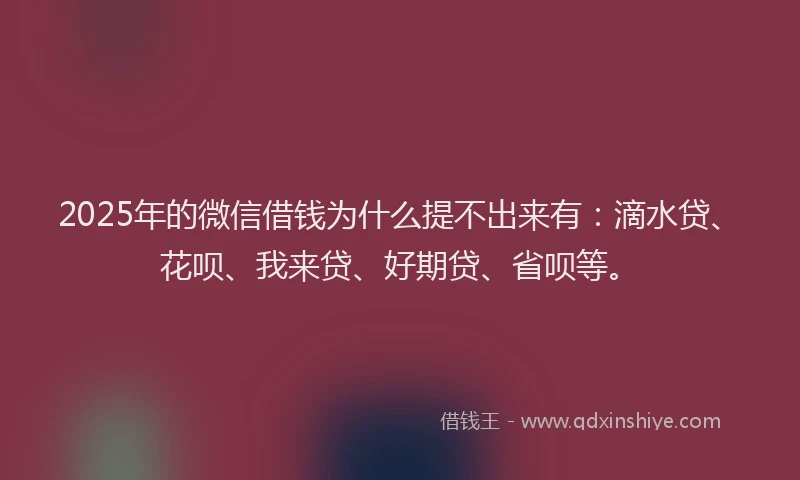 2025年的微信借钱为什么提不出来有：滴水贷、花呗、我来贷、好期贷、省呗等。