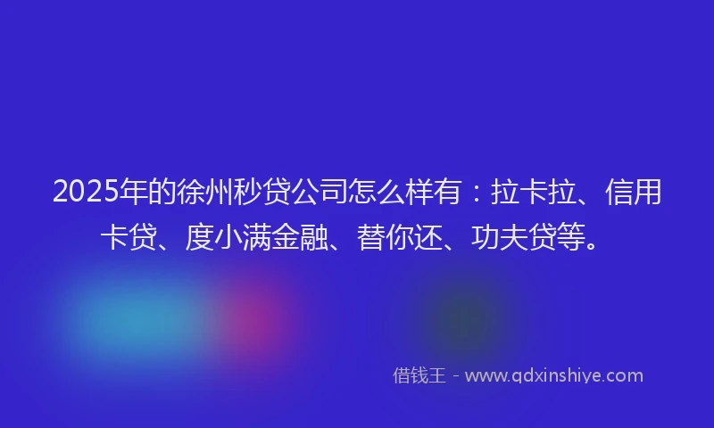 2025年的徐州秒贷公司怎么样有：拉卡拉、信用卡贷、度小满金融、替你还、功夫贷等。