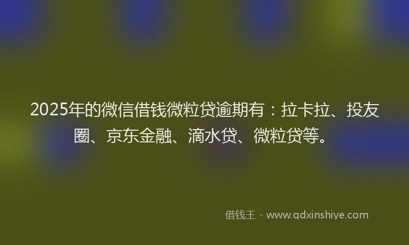 2025年的微信借钱微粒贷逾期有：拉卡拉、投友圈、京东金融、滴水贷、微粒贷等。