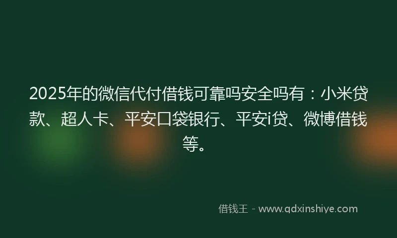 2025年的微信代付借钱可靠吗安全吗有：小米贷款、超人卡、平安口袋银行、平安i贷、微博借钱等。