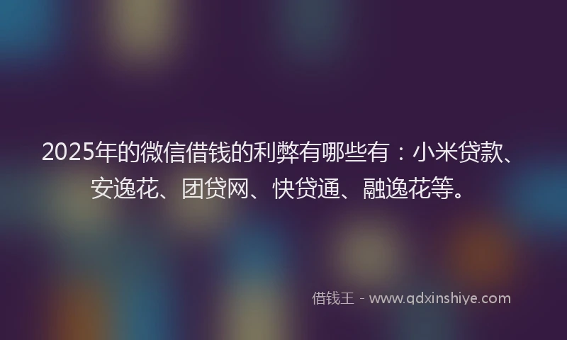 2025年的微信借钱的利弊有哪些有：小米贷款、安逸花、团贷网、快贷通、融逸花等。