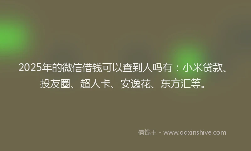 2025年的微信借钱可以查到人吗有：小米贷款、投友圈、超人卡、安逸花、东方汇等。