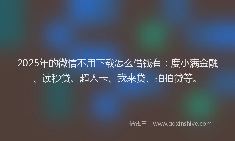 2025年的微信不用下载怎么借钱有：度小满金融、读秒贷、超人卡、我来贷、拍拍贷等。