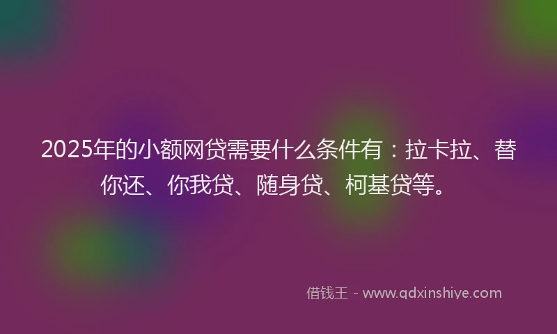 2025年的小额网贷需要什么条件有：拉卡拉、替你还、你我贷、随身贷、柯基贷等。