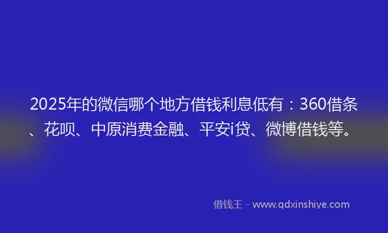 2025年的微信哪个地方借钱利息低有：360借条、花呗、中原消费金融、平安i贷、微博借钱等。