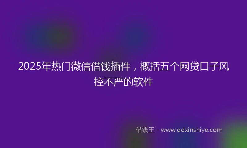 2025年热门微信借钱插件，概括五个网贷口子风控不严的软件