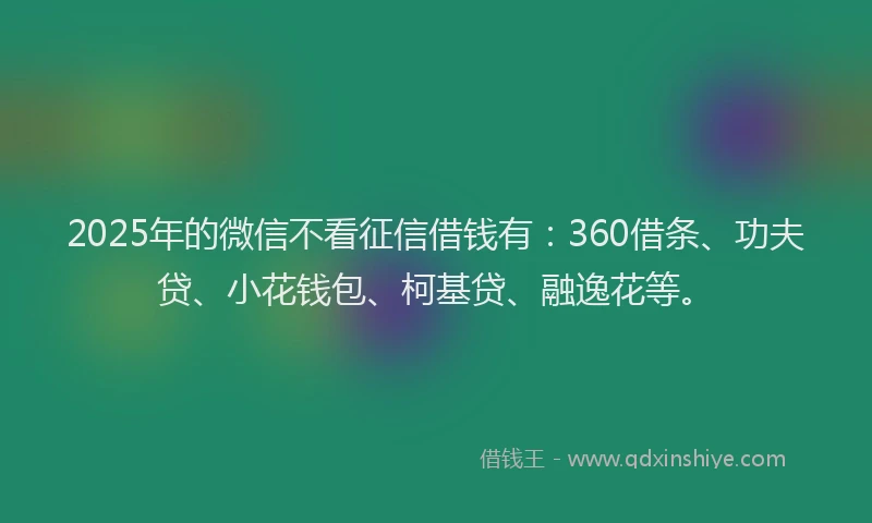 2025年的微信不看征信借钱有：360借条、功夫贷、小花钱包、柯基贷、融逸花等。