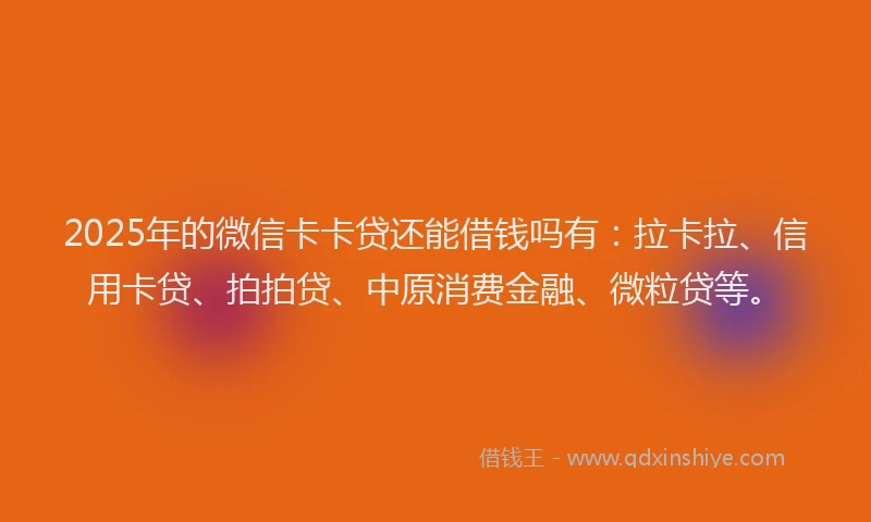 2025年的微信卡卡贷还能借钱吗有：拉卡拉、信用卡贷、拍拍贷、中原消费金融、微粒贷等。
