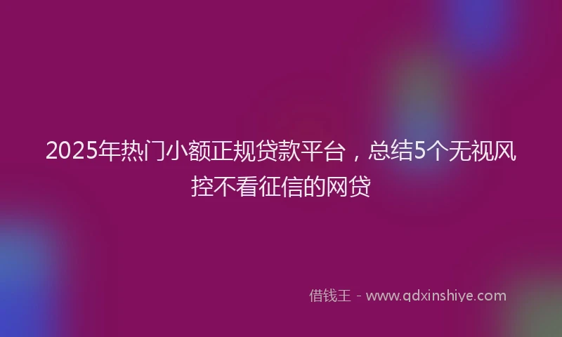2025年热门小额正规贷款平台，总结5个无视风控不看征信的网贷