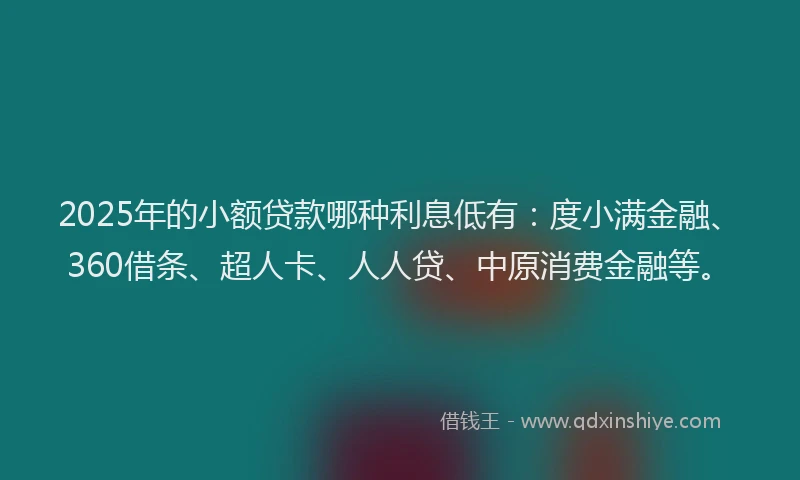 2025年的小额贷款哪种利息低有：度小满金融、360借条、超人卡、人人贷、中原消费金融等。